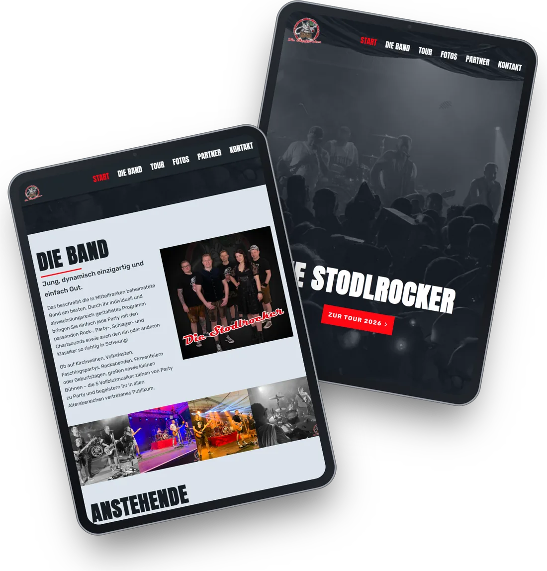 Die Website von Die Stodlrocker auf zwei Tablets