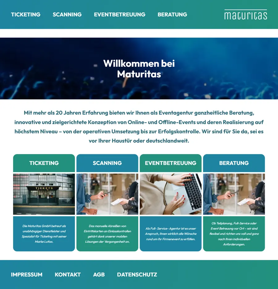 Startseite von Maturitas GmbH in voller Länge