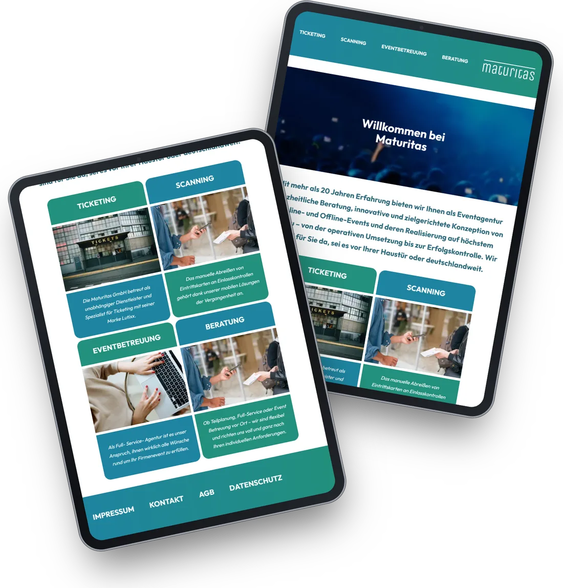 Die Website von Maturitas GmbH auf zwei Tablets