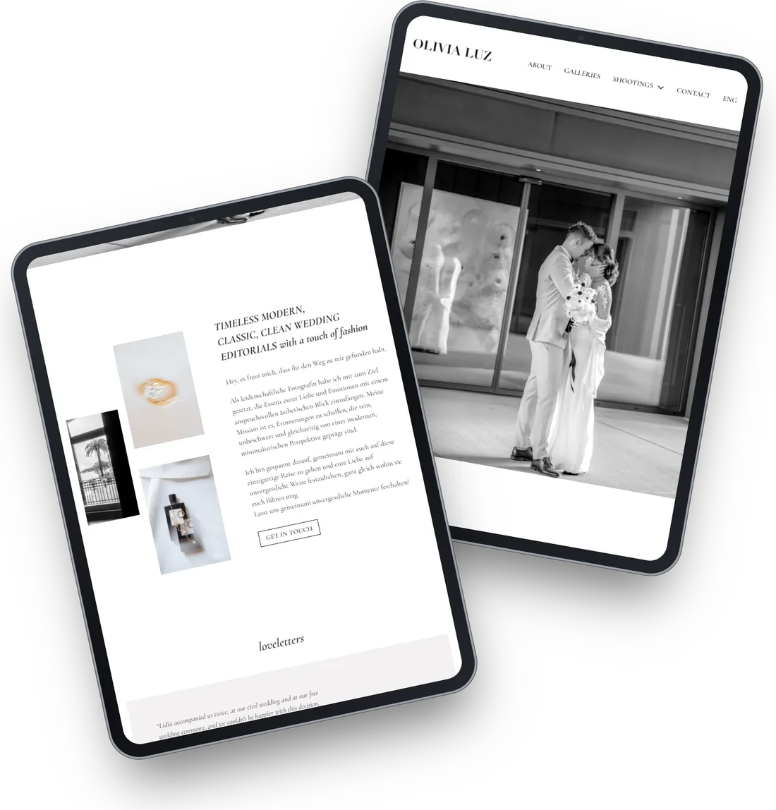 Die Website von OLIVIALUZ photography auf zwei Tablets