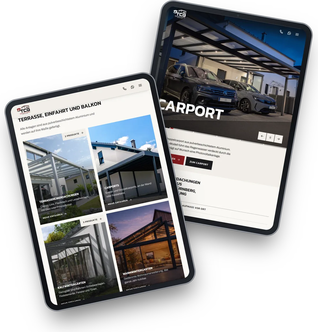 Die Website von TCG-Team auf zwei Tablets